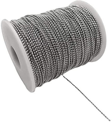 100M Round Ball Bead Necklace Chain Stainless Steel DIY Jewelry Making, 1.5mm/2mm/2.4mm Diameter Options- 1.5mm