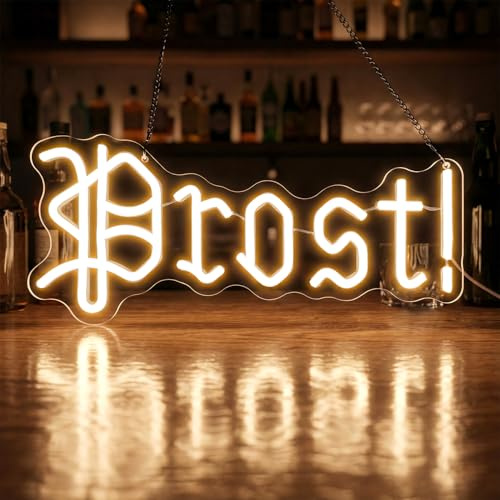GGAQQ Warmweiß Prost Neon schild für Wanddeko, LED Neonlicht Hängeschild USB-Betrieb mit dimmbarem Schalter für Kneipe Bier Bar Wohnzimmer Wandbehang Deko