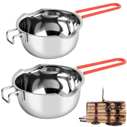 sengcengs Lot de 2 bols à fondre au bain-marie - En acier inoxydable - Robuste et durable - Poignée anti-brûlure - Pour chocolat, beurre, sucre et fromage