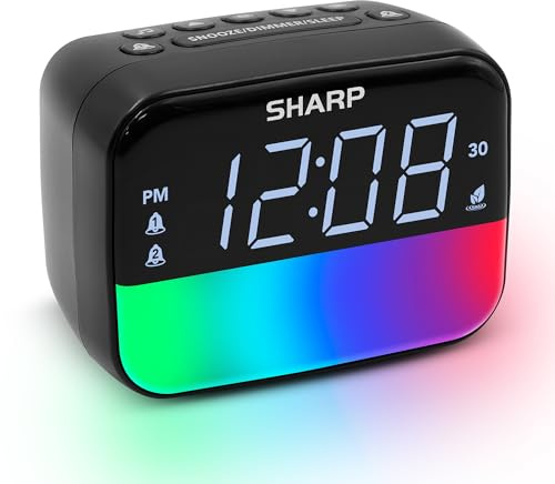 Sharp Multi-Color Bluetooth Alarm Clock with Sleep Sounds, RGB Night Light, Dual Alarms, LED Display with Dimmer, Snooze & Sleep Timer, Bedside Clock with Speaker