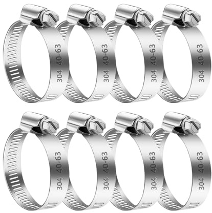 8 Pcs 40-63mm 304 Stainless Steel Worm Drive Hose Clamps Clip Set