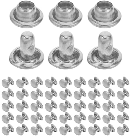Beaupretty Kit de 100 Remaches Metálicos de Doble Tapa Plateados (5x5 Mm) para Prendas, Cierres a Presión Resistentes, Pernos Tubulares para Reparación y Manualidades en Cuero,