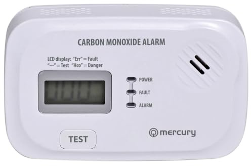 Mercury Carbon Monoxide Alarm Battery Powered | CO Detector with LCD Display, 10 Year Lifespan, Loud 85dB Warning, UK Certified EN50291, AA Batteries Included White