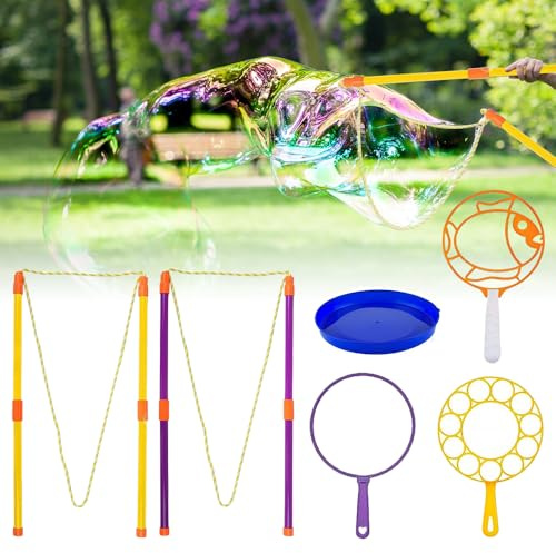 Riisoyu 6 Stück Seifenblasen Set, 55CM Seifenblasen Stab Groß Riesen Ring Große Seifenblasenstäbe Blase DIY Blasen Kreativer für Sommer Outdoor Aktivitäten Geburtstagsfeiern und Spiele