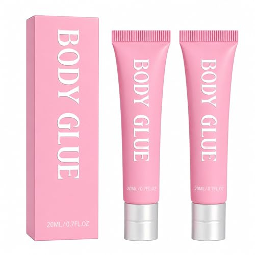 Body Glue for Clothes, Clear Invisible Strong Hold Skin Glue, Skin-Friendly, Sweat-Resistant & Easy to Wash, for Dresses, Deep V-Necks, Dance Costumes & Strapless Outfits 20ml (2, Pink)