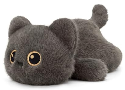shownicer Kuscheltier Katze Plüschtier Realistisches Stofftier 30cm Schwarz | Weiches Kuschelkissen Katze Kawaii Plüschkissen Spielzeug Geschenk für Kinder Erwachsene Freunde Geburtstag Weihnachten