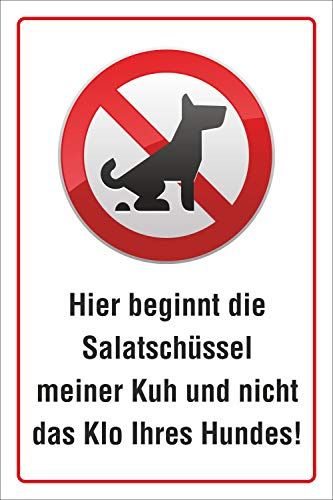 Schild Kein Hundeklo Hundekot Wiese Weide Salatschüssel Kuh 300 x 200 mm | 3 mm Alu-Verbund, wetterfester UV-Direktdruck, robust und langlebig, Made in Germany