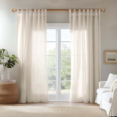 TOPICK sjal uppsättning av 2 gardiner moderna gardiner sovrum linneutseende H 225 x B 140 cm, fönstergardiner khaki