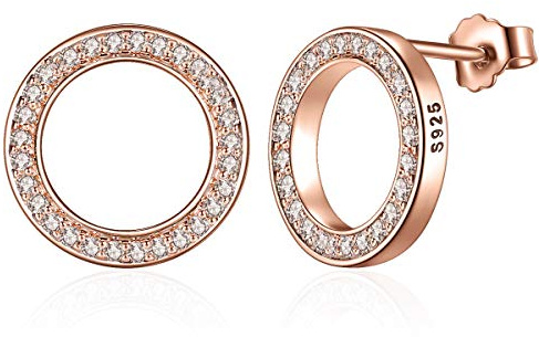Presentski Roséguldpläterade knoppörhängen, glittrande cirkel örhängen dam sterling silver kubisk zirkonia örhängen barn för flickor