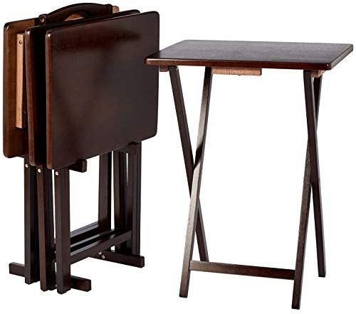 Amazon Basics Klapp-Beistelltische aus Holz, mit Halterung, 4 Stück im Set, Espresso-Braun