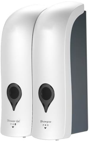 Decdeal 1 300ML x2 Manuale Dispenser di Sapone, Bagno Doccia Gel Shampoo Liquido Disinfettante Distributore di Dispenser,Senza Foratura（Bianco）