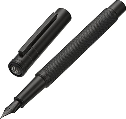 Matte Black Forest Fountain Pen Extra Fine Nib Classic Design with Converter and Metal Pen Box Set by Asvine