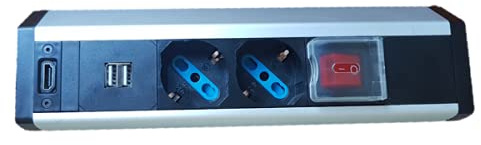 Nilox Multipresa 2 Schuko, 2 USB, HDMI, Presa di Alimentazione Elettrica Multipla con 2 Prese Universali Schuko/Italiane 10-16A tripolari, 2 Prese USB per Alimentazione 5V 2A e 1 Presa HDMI Femmina