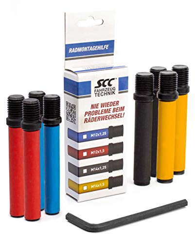 SCC Fahrzeugtechnik Radmontagehilfe Montagebolzen Werkzeug Radwechsel Reifenwechsel (M12x1,25 + M12x1,5 + M14x1,25 + M14x1,5)