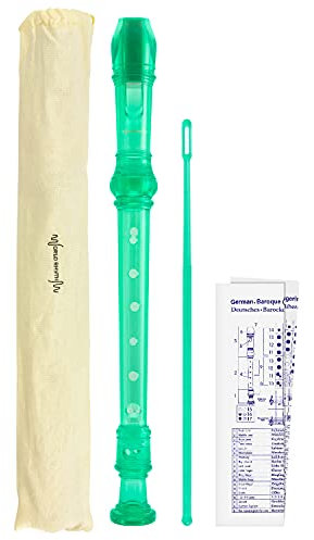 World Rhythm WR-802 Schulblockflöte, 3-teilige Sopranblockflöte, inklusive Reinigungsstab, Grifftabelle und Tragetasche, grün