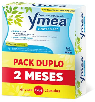 Ymea Menopausia Vientre Plano, Sofocos e Hinchazón, Tratamiento 2 Meses - Pack Duplo 2 x 64 Cápsulas