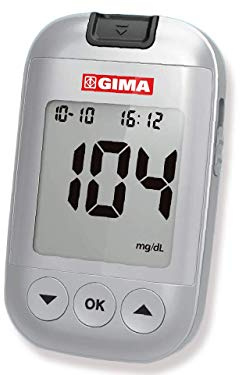 GIMA Blutzuckermessgerät Komplettset zur Blutzuckerkontrolle und -überwachung mit 10 Streifen Kontrolllösung 10 sterile Lanzetten Stechhilfe, GB,FR,ES,PT