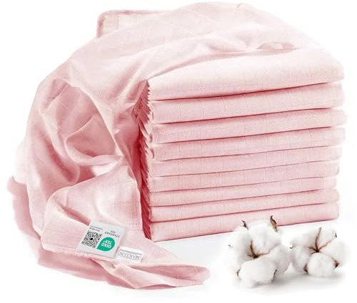 MAKIAN Lange Bebe (Lot 10 Pièces) - Lange Bebe Mousseline 80 x 80 cm - 100% Coton - Certifié Oeko-Tex, Double Tissage, Durables - Rose Poudré
