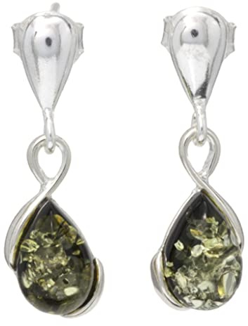 LIGURIUS Pendientes de Plata de Ley 925 de ámbar báltico, Colgantes Colgantes, joyería de ámbar de Piedras Preciosas Verdes Naturales para Mujer, Pendientes
