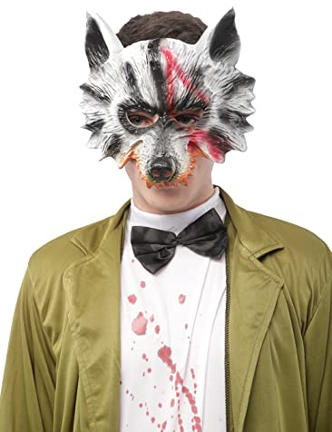 Máscara de Hombre Lobo Media Cara para Disfraces de Halloween Carnaval y Fiestas, Máscara Animal de Multicolor, Talla única