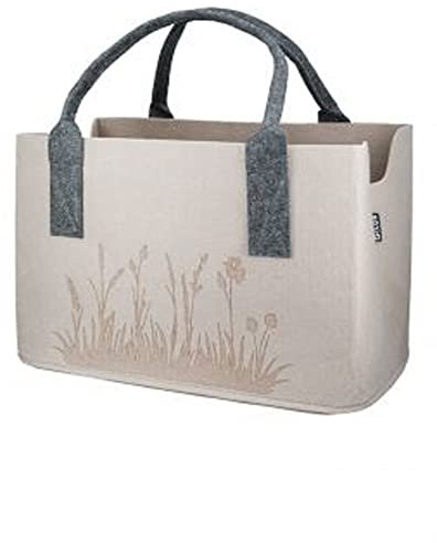 Shoppingtasche Gilde Handwerk Filztasche beige Wildblumen Lasergravur 26x40x20cm Henkeltasche