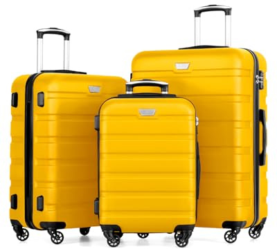 COOLIFE Resväska ultralätt och rymlig hård vagnväska, sidokombinationslås med TSA, 4 hjul för enkel transport, Gul, 56cm, 67cm, 77cm Set, Modern