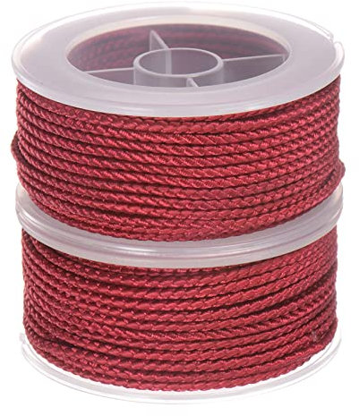 sourcing map 2 Hilos de Nylon, Cuerda de Abalorios de Cordel, Cordón Trenzado Extrafuerte 2mm para Pulseras Joyería Fabricación Bricolaje Artesanía 11M/36 Pies, Oscuro Rojo