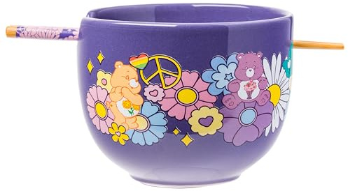 Silver Buffalo Care Bears Flower Power Ceramic Ramen Dinnerware Set | Includes 20-Ounce Noodle Bowl and Wooden Chopsticks