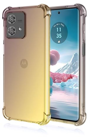HONLEN Funda para Motorola Moto Edge 40 Neo Carcasa, (6.55 Inches) Gradiente Transparente TPU Silicona Case, Protección de Esquina Mejorada Cover Oro Negro