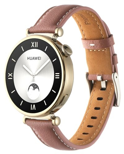 Mjukt äkta läderarmband kompatibelt med Huawei Watch GT4 41 mm/GT5 41 mm, 18 mm ersättningsarmband för Huawei GT5 Pro 42 mm tillbehör (mörkrosa)