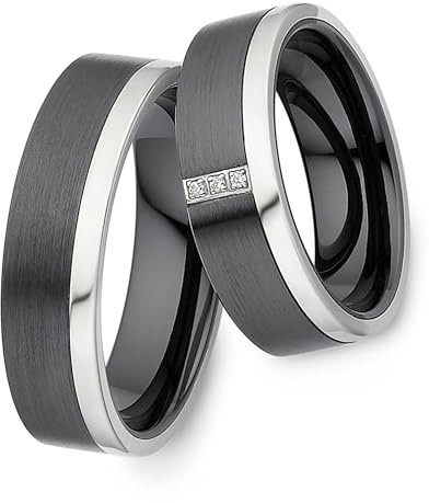 123traumringe Eheringe in Titan & Keramik I Partnerringe mit 3 Zirkonia & Etui I Gravierbare Eheringe mit Ringgröße 50-70 mm I Edle Verlobungsringe in 6 mm Breite & 2 mm Stärke I S64