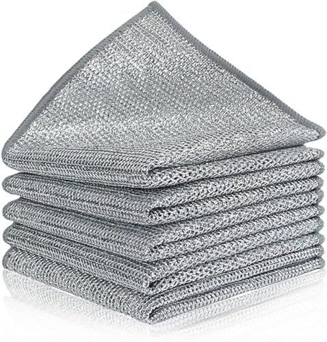 chenqi 5pcs Multipurpose Wire Dishwashing Rags for Wet and Dry, Reusable Kitchen Cleaning Towels Dish Cloths, Lint Free Duster Cloth, Multifunctional Non-Scratch Wire Dishcloth for Kitchen