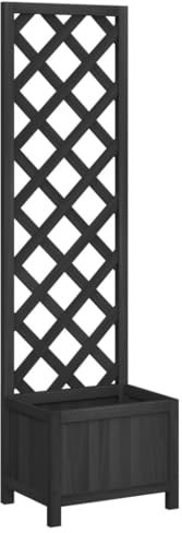 vidaXL Jardinière avec Treillis, Lit Surélevé, Bac à Fleurs, Pot de Plantes, Boîte à Fleurs Jardin Patio Terrasse, Noir Bois Massif de Sapin