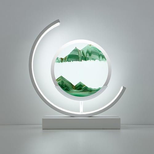Peinture De Sable Qui Coule 3D Image d'art en Mouvement Verre Rond Sablier Coulant Sablier,décoration La Maison Cadre (Color : Green, Size : White Frame)