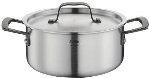 Spring Bratentopf GOURMET, mehrschichtiger Kochtopf mit Deckel aus Edelstahl, backofengeeignet, mit Innenskalierung, Ø 20 cm, Höhe 9 cm, 2,7 Liter, schwarz