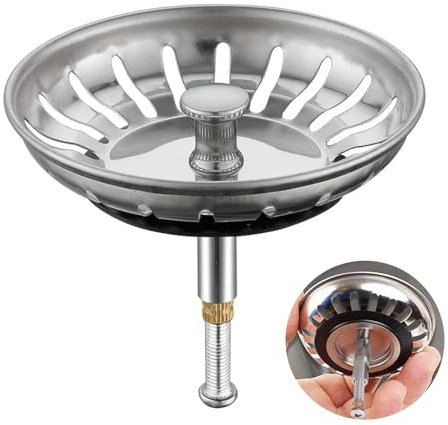 IUYPKQ Höhenverstellbares Abflusssieb, Siebkörbchen Abflussstopfen, Edelstahl Waschbeckenstöpsel, Spüle Zubehör, Waschbeckensieb,Spülbecken Stöpsel, 82mm Breit