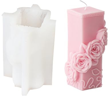 Xidmold Rose Säule Kerzengießform, Blume Kerzenform Silikon, Rose Nsäule Silikonform Gießform für Sojawachs Kerzen, Epoxidharz, Gips, Handwerk (B)