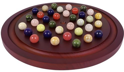 Solitär Brettspiel Holz mit 36 Marmor-Murmeln Solitaire Spiel(Large, red)