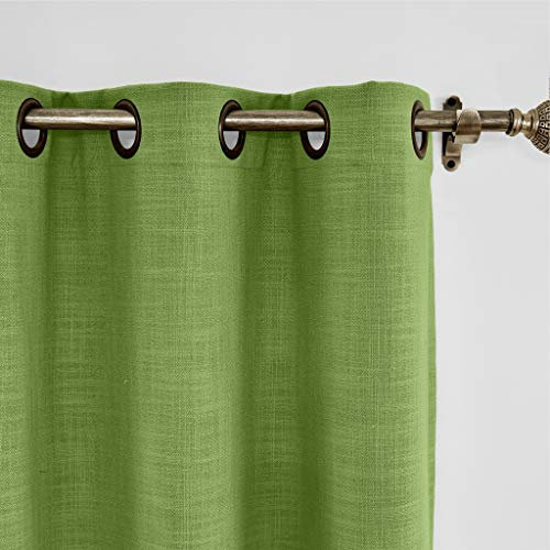 Green Linen Curtain Drapes 72W x 96L Inch with Blackout Lining Room Darkening Grommet Curtain for Sliding Glass Door Patio Door Living Room Antique Bronze 1 Panel
