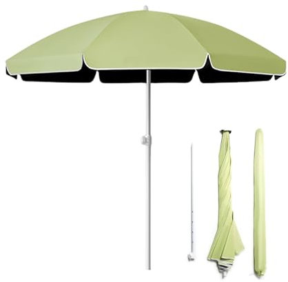 Ombrellone da spiaggia rotondo, piccolo, 160 cm, 220 cm, portatile, per esterni, regolabile in altezza, impermeabile, con copertura, adatto per cortile, giardino, piscina, campeggio, perfetto per i