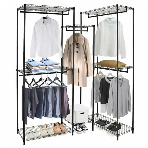 QWORK Kleiderstange, robuster Kleiderständer aus Metall, verstellbare Kleiderstange mit hoher Tragfähigkeit, 183 x 43,5 x 194 cm, Schwarz