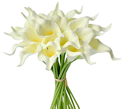 Nvzi 20pcs Cream Flowers Artificial Calla Lily Silk Flowers 13.4 for Mother's Day Home Kitchen & Wedding