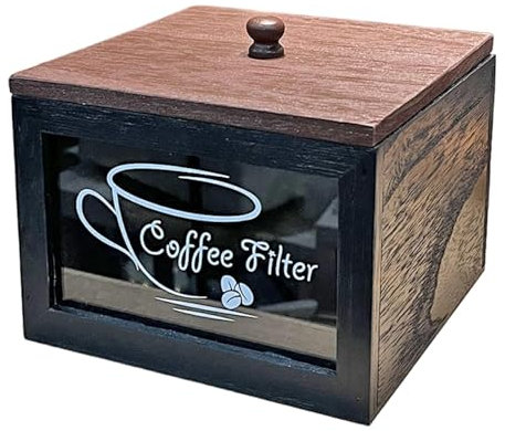 Organisateur de filtres | Porte-café | Support de filtre | Stand de café | Boîte de rangement de filtre à café en bois, conteneur de filtre à café carré pour comptoir, magasin de filtres en papier