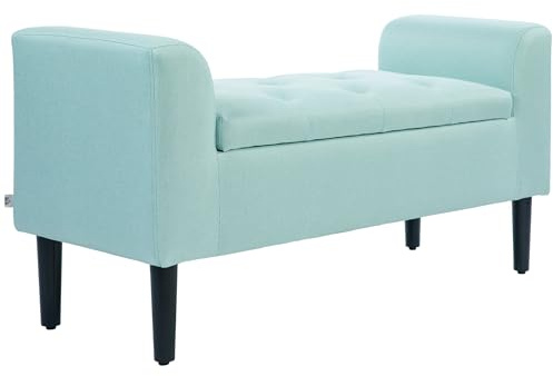 HOMCOM Sitzbank mit Stauraum, Polsterbank mit Leinenoptik, Holzbeine, Bettbank belastbar bis 130 kg, für Wohnzimmer Schlafzimmer Flur, 116 x 44 x 58 cm Grün