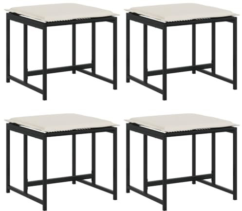 Makastle 4er-Set Outdoor Poly Rattan Hocker, Fußhocker mit Polster, Außen Wetterfest Gartenhocker Sitzhocker Sitzbank Fußauflage Fußstütze, Patio Ottoman Schwarz 40 x 40 x 35 cm