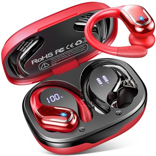 Ecouteurs Bluetooth 5.4 sans Fil Sport, 75Hrs Oreillette sans Fil avec 3D HiFi Stéréo, 4 ENC Réduction de Bruit Mics, IP7 Etanche, USB-C Charge Rapide Casque Running, Écran LED Earbuds Android iOS