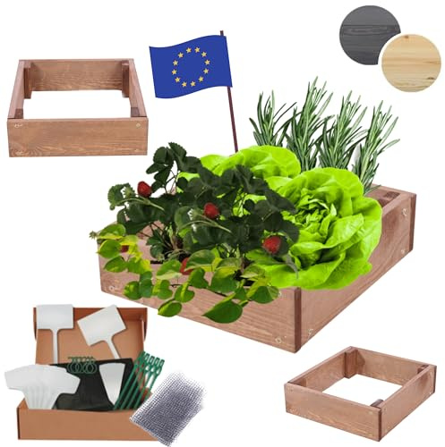 MODO24 Hochbeet Holz, Blumenkasten, Gartenbeet, 9x30x30cm, Braun | Robustes Kräuterbeet & Pflanzbeet aus Kiefernholz, Dekoratives Blumenbeet & Gartenbeet für Garten, Balkon & Terrasse