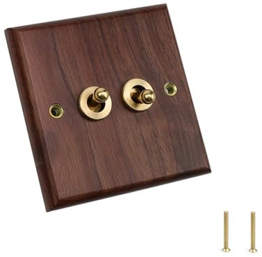 WJUAN 86 Type Double Light Toggle Switch, Black Walnut Colour Antique Brass Light Switch