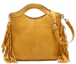 MISAKO Freca bolso de mano y bandolera pequeño con flecos ED. Mujer - Freca Mostaza 21x19x7 cm