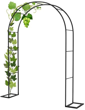 Arco de Jardín Resistente Soporte Pesado Enrejado de Acero para Trepadoras y Plantas Enredaderas Pérgolas Duraderas Base para Rosal y Parra Resistencia a la Intemperie y Viento(Black,120W x 220H cm)